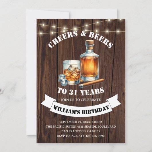 Invitation Fête rustique de 31 ans : Cheers & Beers (Devant)