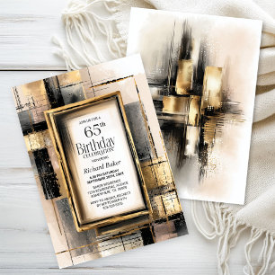 Invitation Fête rustique de 65 ans en noir et or