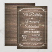 Invitation Fête rustique de 70 ans et de départ à la retraite (Devant / Derrière)