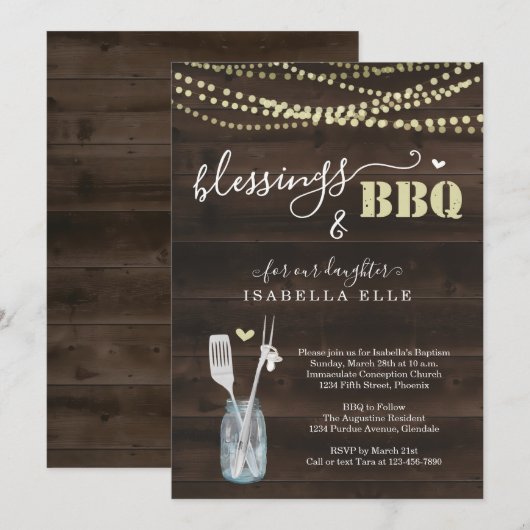 Invitation Fête rustique de BBQ pour baptême (Devant / Derrière)