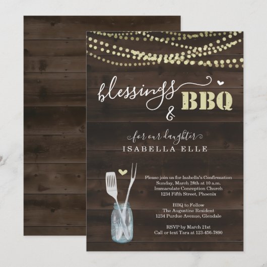 Invitation Fête rustique de BBQ pour la Première Communion / (Devant / Derrière)
