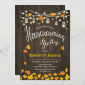 Invitation Fête Rustique de chauffage domestique - Feuilles d (Devant / Derrière)