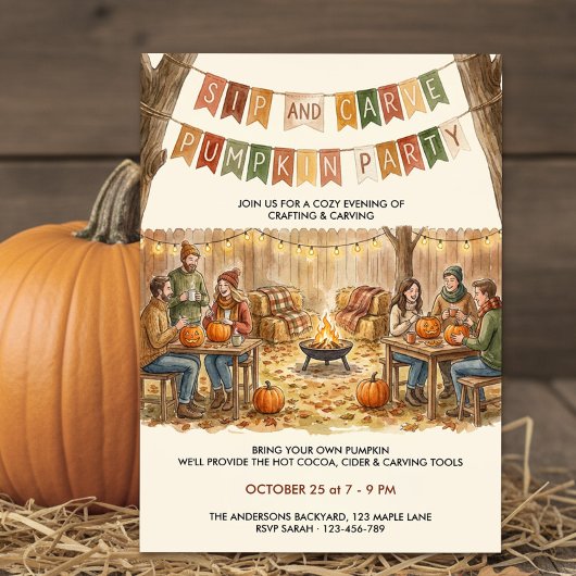 Invitation Fête rustique de découpage de citrouille dans le j