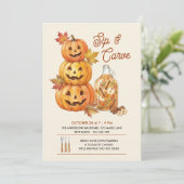 Invitation Fête rustique de gravure de citrouille et de dégus (Debout devant)