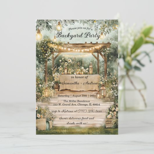 Invitation Fête rustique de jardin imprimable (Debout devant)