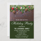 Invitation Fête rustique de Noël rouge et vert (Devant)