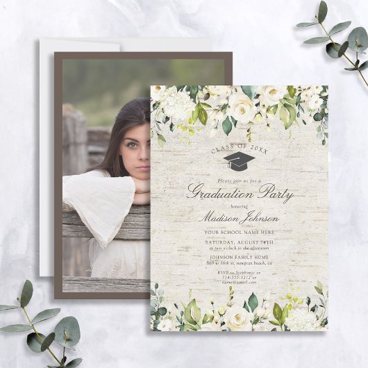 Invitation Fête Rustique de photo florale blanc Birch