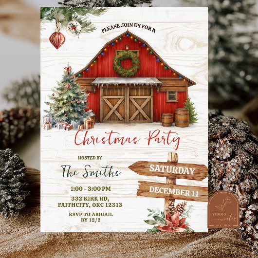 Invitation Fête rustique de vacances d'hiver dans la cour de