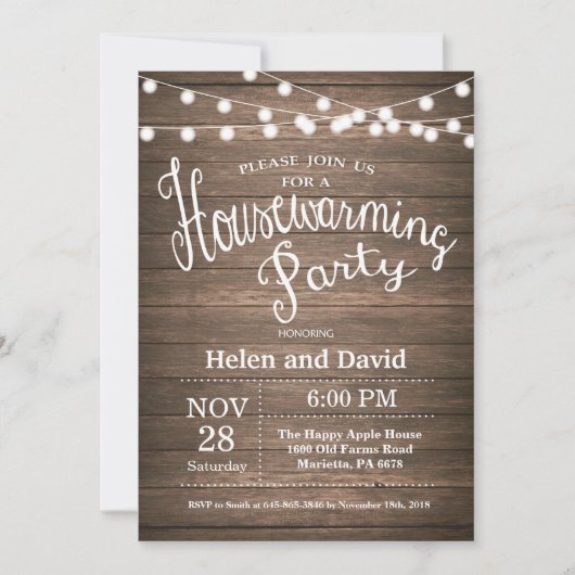 Invitation Fête rustique du réchauffement du foyer Maison dou (Devant)