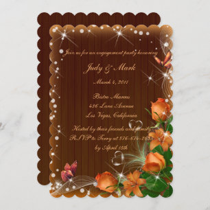 Invitation Fête Rustique en bois foncé Floral Butterfly