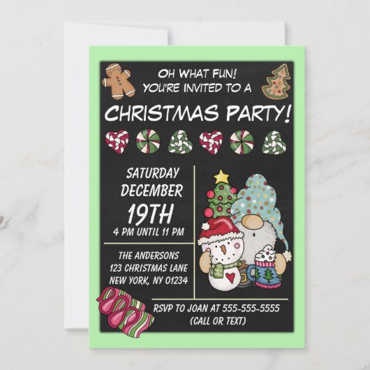 Invitation Fête rustique Gnome Biscuits Bonbons Noël Fête (Devant)