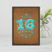Invitation Fête rustique occidentale marron et turquoise SEIZ (Debout devant)