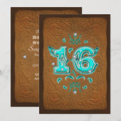 Invitation Fête rustique occidentale marron et turquoise SEIZ (Devant / Derrière)