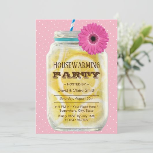 Invitation Fête Rustique Pink Daisy Lemonade Jar (Debout devant)