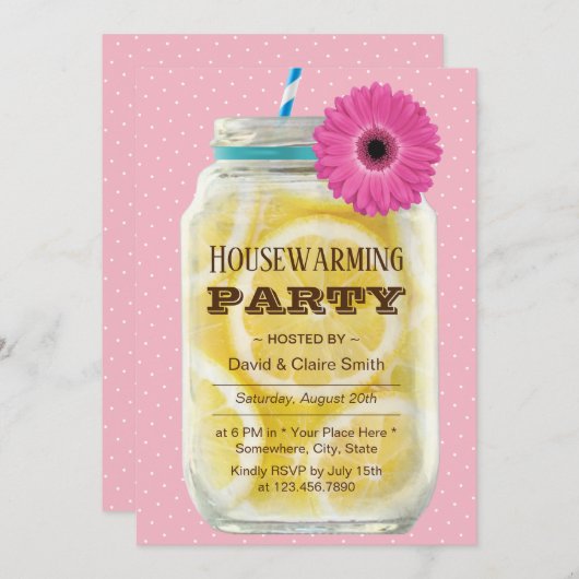 Invitation Fête Rustique Pink Daisy Lemonade Jar (Devant / Derrière)