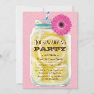 Invitation Fête Rustique Pink Daisy Lemonade Jar