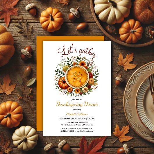Invitation Fête Rustique Retrouvons le dîner Thanksgiving