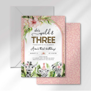 Invitation Fête Safari Sauvage & Trois Anniversaire Jungle