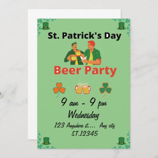 Invitation Fête Saint-patricks (Devant / Derrière)