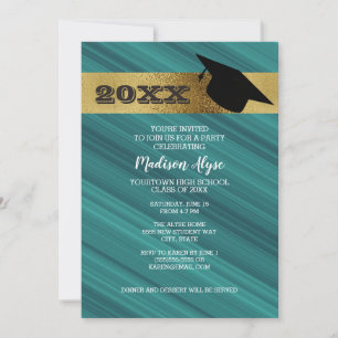 Invitation Fête sarcelle avec or et chapeau de remise des dip