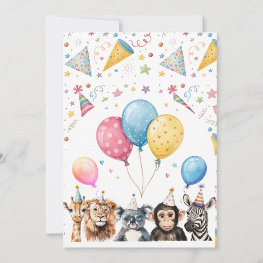 Invitation Fête sauvage appelant tous les animaux 1er anniver (Dos)