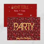 Invitation Fête scintillante étoilée rouge (Devant / Derrière)