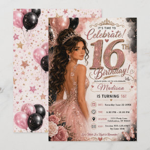 Invitation Fête Seize ans Paillettes Roses