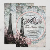 Invitation Fête Shabby Chic Paris Douce 16 Ans (Devant / Derrière)