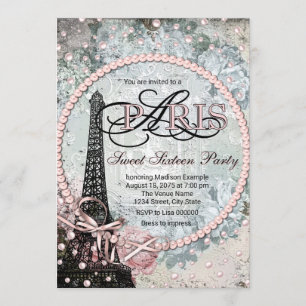 Invitation Fête Shabby Chic Paris Douce 16 Ans