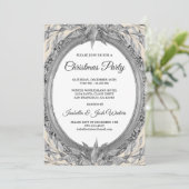 Invitation Fête Silver Grey Feuilles Wreath Christmas Party (Debout devant)