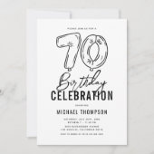Invitation Fête simple de 70 ans en noir et blanc (Devant)