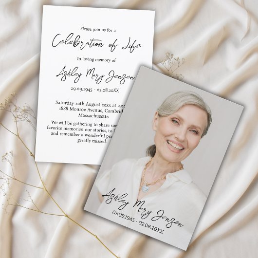 Invitation Fête simple de la vie Photo Funérailles