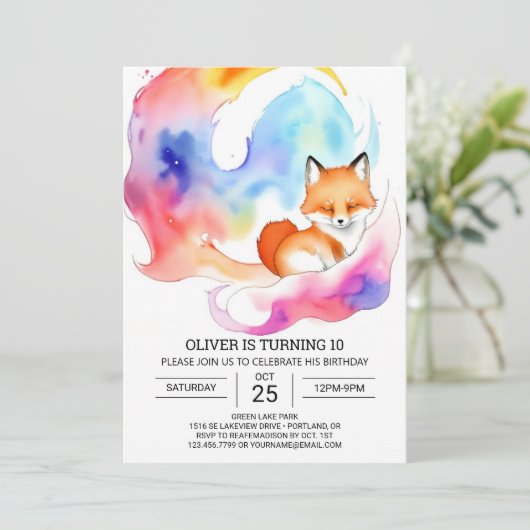 Invitation Fête Simple Fox Anniversaire (Debout devant)