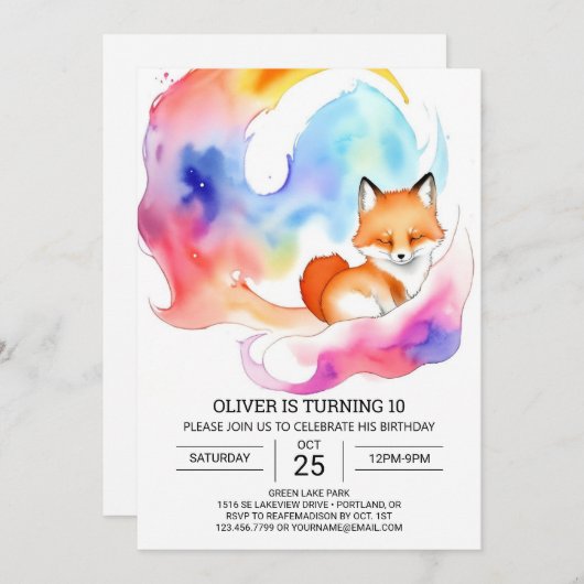 Invitation Fête Simple Fox Anniversaire (Devant / Derrière)