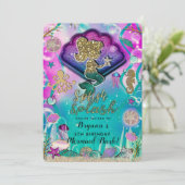 Invitation Fête Sirène et Coquillages Pailletée Or (Debout devant)