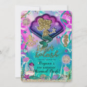 Invitation Fête Sirène et Coquillages Pailletée Or (Devant)