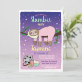 Invitation Fête Sloth Stwood Anniversaire Cinéma rose Popcorn (Debout devant)