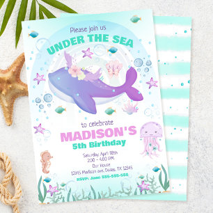 Invitation Fête sous la mer Baleine Fille Anniversaire