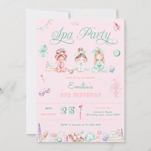 Invitation Fête spa Anniversaire rose (Devant)