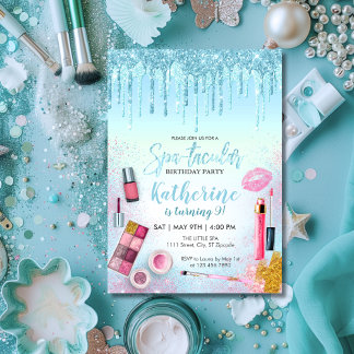 Invitation Fête spa Glam Girl Fête d'anniversaire Salon Bleu