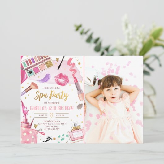 Invitation Fête spa Glitz Glam Glamor Girl Maquillage Anniver (Debout devant)