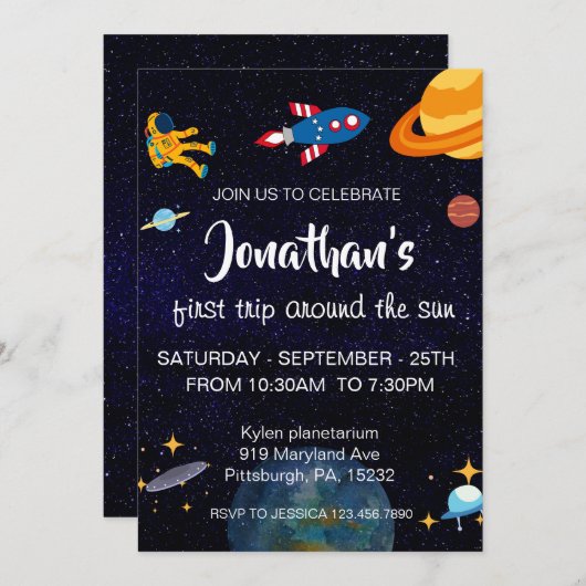 Invitation Fête spatiale d'astronaute (Devant / Derrière)