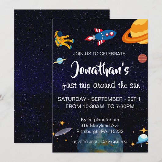 Invitation Fête spatiale d'astronautes (Devant / Derrière)