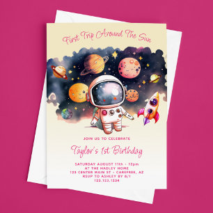 Invitation Fête Spatiale Premier Tour Autour du Soleil Jaune