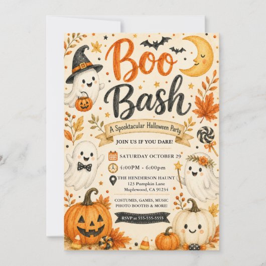 Invitation Fête Spooktacular Bash de Boo Mignon (Devant)