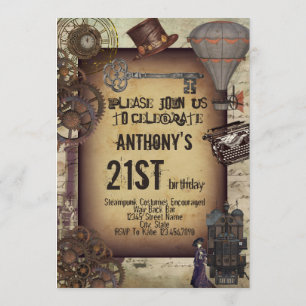Invitation Fête Steampunk Art Industriel Vintage Victorien