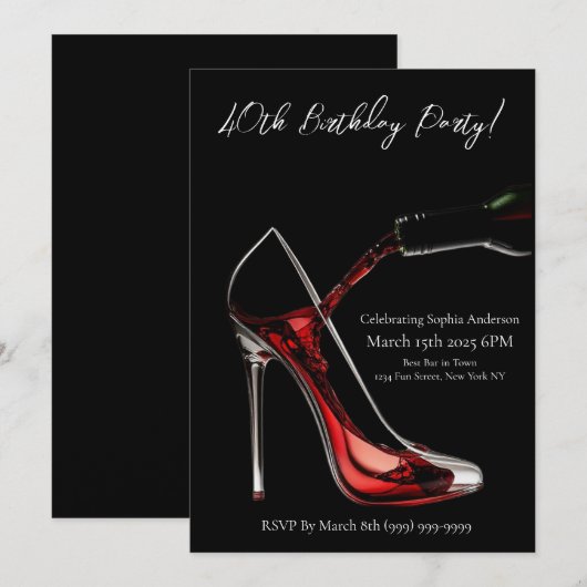 Invitation Fête-Stiletto avec Vin (Devant / Derrière)