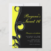 Invitation Fête sucrée 16 ans Noir et néon jaune vif (Devant)