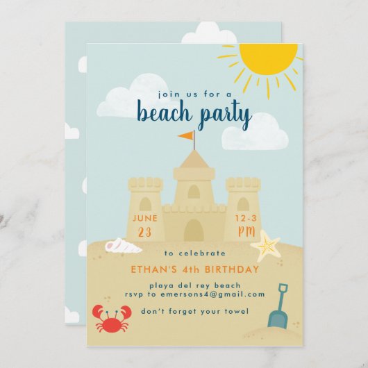 Invitation Fête sur la Plage (Devant / Derrière)