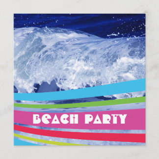 Invitation Fête sur la plage de l'océan à l'eau salée rayée r